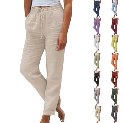 Leinenhose Damen Leicht Baumwolle Sommerhosehose Loose Freizeithose High Waist Stoffhose Yogahoses Casual Einfarbig Schlupfhoses Jogginghoses Straight Bein Frauen Hosen Bequeme Lässig Hose von Generisch