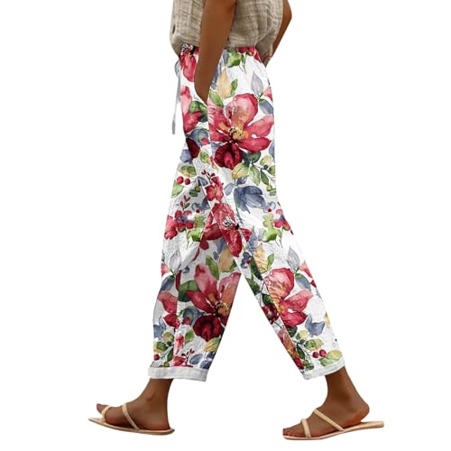 Leinenhose Damen Leichte Sommerhose 2025 Boho Baumwolle Leinen Hose Cargohosen Leicht Frau Jogginghose Einfarbig Elegante Wanderhose Oversized Festliche Musselin Hosen Stoffhose Freizeit Strandhose von Generisch