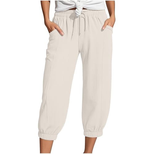 Leinenhose Damen Sommer Baumwolle Leinen Hose Elegant Jogginghose Einfarbig Weites Bein Freizeithose Leicht Sporthose mit Taschen Baggy Modische Laufhose Hosen Damen Sommer Weich Und Strapazierfähig von Generisch