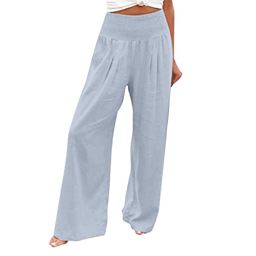 Leinenhose Damen Sommer Bequeme Elastische Yogahose Hohe Taille Weites Bein Freizeithose Leicht und Luftig Soft Stoffhose mit Taschen Baumwolle Leinen Sommerhose Einfarbig Elegant Palazzo Hose von Generisch