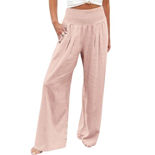 Leinenhose Damen Sommer Bequeme Elastische Yogahose Hohe Taille Weites Bein Freizeithose Leicht und Luftig Soft Stoffhose mit Taschen Baumwolle Leinen Sommerhose Einfarbig Elegant Palazzo Hose Leinenhose Damen Sommer Bequeme Elastische Yogahose Hohe Taille Weites Bein Freizeithose Leicht und Luftig Soft Stoffhose mit Taschen Baumwolle Leinen Sommerhose Einfarbig Elegant Palazzo Hose von Generisch