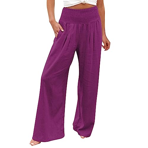 Leinenhose Damen Sommer Bequeme Elastische Yogahose Hohe Taille Weites Bein Freizeithose Leicht und Luftig Soft Stoffhose mit Taschen Baumwolle Leinen Sommerhose Einfarbig Elegant Palazzo Hose Leinenhose Damen Sommer Bequeme Elastische Yogahose Hohe Taille Weites Bein Freizeithose Leicht und Luftig Soft Stoffhose mit Taschen Baumwolle Leinen Sommerhose Einfarbig Elegant Palazzo Hose von Generisch