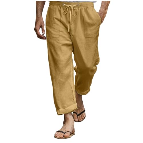 Leinenhose Für Herren Leicht Loose Freizeithose Sommer Lang Lässige Hosen Schlichter Einfarbig Sommerhose Mit Tunnelzug Bequeme Luftig Sporthose Comfort Pants Herren Bequem Und Tragbar von Generisch