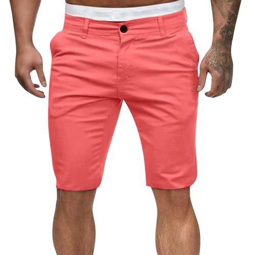 Leinenhose Herren Kurz Sommer Baumwolle Kurze Hose Bermuda Weiße Beach Freizeithose Mit Taschen Leichte Leinen Sommerhose Strandhose Dünne Stretch Shorts Linen Pants Men Rosa L von Generisch