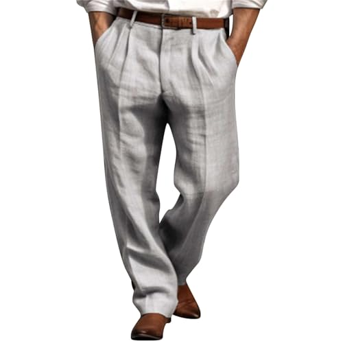 Leinenhose Herren Lang Sommer Strandhose für Urlaub Alltag Hose Loose Fit dünn Men's Linen Pants Beach Pants von Generisch