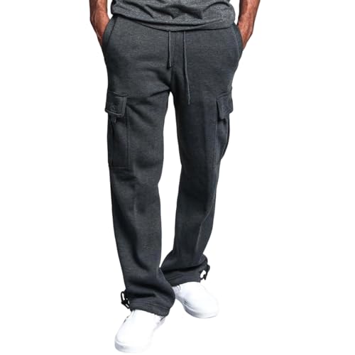 Leinenhose Herren Lang Leichte Multifunktional Jogginghose Baumwolle Loose Arbeitshosen Männer Mehrere Taschen Cargohose Freizeithose (DE/NL/SE/PL, Alphanumerisch, 3XL, Regular, Regular, Dunkelgrau) von Generisch