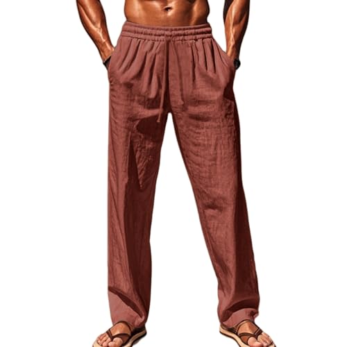Leinenhose Herren Lang Leichte Sommerhose Freizeithose Dünne Hose Weites Bein Strandhose mit Tunnelzug und Taschen Stoffhose Elastische Taille Wanderhose Outdoor Hose Loose Fit Baggy Hosen von Generisch