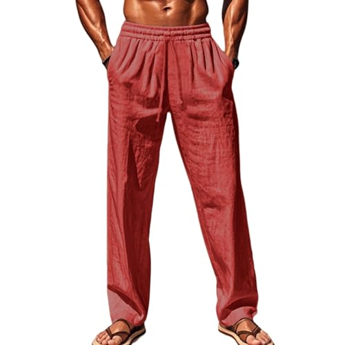 Leinenhose Herren Lang Leichte Sommerhose Freizeithose Dünne Hose Weites Bein Strandhose mit Tunnelzug und Taschen Stoffhose Elastische Taille Wanderhose Outdoor Hose Loose Fit Baggy Hosen von Generisch