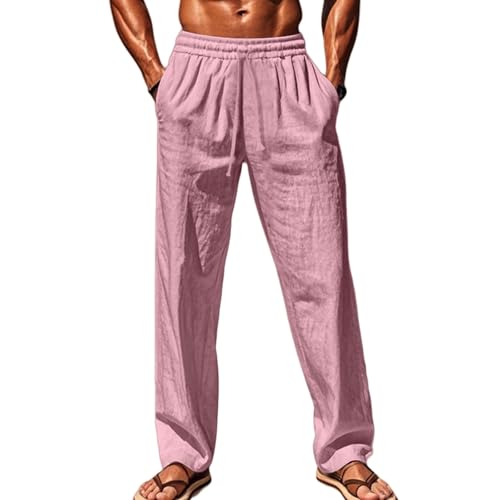 Leinenhose Herren Lang Leichte Sommerhose Freizeithose Dünne Hose Weites Bein Strandhose mit Tunnelzug und Taschen Stoffhose Elastische Taille Wanderhose Outdoor Hose Loose Fit Baggy Hosen von Generisch