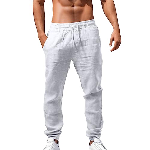 Leinenhose Herren Lang Leichte Sommerhose Herren Slim Fit Freizeithose Mit Taschen Kordelzug Casual Strandhosen Elastischer Bund Urlaub Strand Yoga Hosen Männer Hosen, S-5XL Leinenhose Herren Lang Leichte Sommerhose Herren Slim Fit Freizeithose Mit Taschen Kordelzug Casual Strandhosen Elastischer Bund Urlaub Strand Yoga Hosen Männer Hosen, S-5XL von Generisch