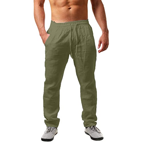 Leinenhose Herren Lang Leichte Sommerhose Herren Slim Fit Freizeithose Mit Taschen Kordelzug Casual Strandhosen Elastischer Bund Urlaub Strand Yoga Hosen Männer Hosen, S-5XL von Generisch