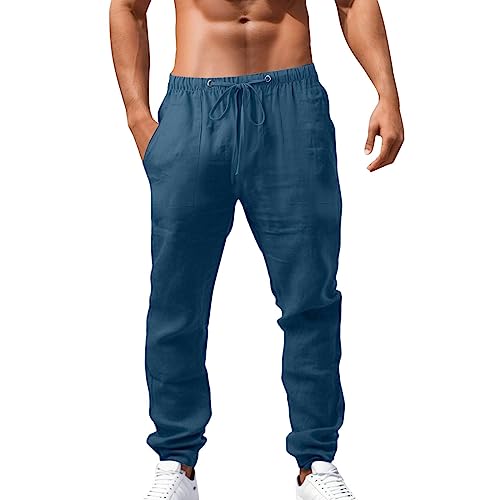 Leinenhose Herren Lang Leichte Sommerhose Herren Slim Fit Freizeithose Mit Taschen Kordelzug Casual Strandhosen Elastischer Bund Urlaub Strand Yoga Hosen Männer Hosen, S-5XL Leinenhose Herren Lang Leichte Sommerhose Herren Slim Fit Freizeithose Mit Taschen Kordelzug Casual Strandhosen Elastischer Bund Urlaub Strand Yoga Hosen Männer Hosen, S-5XL von Generisch