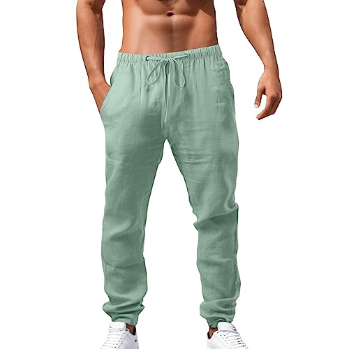 Leinenhose Herren Lang Leichte Sommerhose Herren Slim Fit Freizeithose Mit Taschen Kordelzug Casual Strandhosen Elastischer Bund Urlaub Strand Yoga Hosen Männer Hosen, S-5XL von Generisch