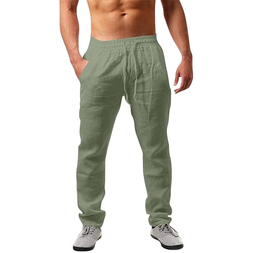 Leinenhose Herren Lang Sommerhose Leicht Freizeithose Sporthose Trainingshose Jogginghose Männer Modern Leinen Hosen Herren Freizeithose Mit Gummizug von Generisch