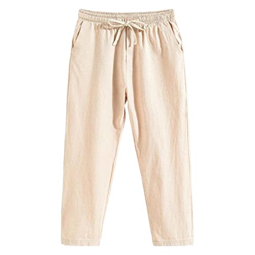 Leinenhose Herren Lang Weit Breite Hosen Herren Baggy Fit Jogginghose Zugband Arbeitshosen Einfarbig Freizeithose Basic Plissee Hose Bequeme Trekkinghose Atmungsaktive Linen Pants Modischer Loungehose von Generisch