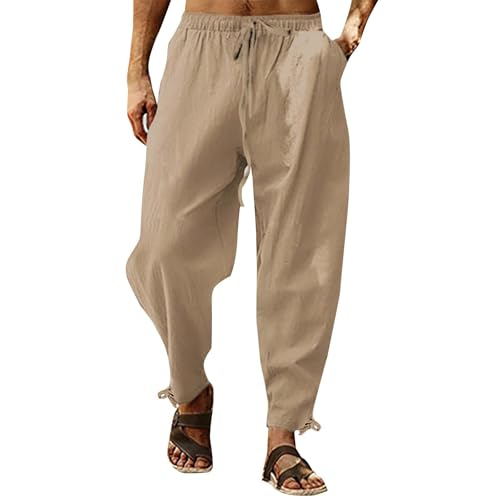 Leinenhose Herren Leicht Loose Freizeithose Lang Breite Hosen Herren Baggy Fit Japanische Einfarbig Freizeithose Zugband Loungehose Basic Wanderhose Atmungsaktive Jogginghose Elegant Sporthose Leicht von Generisch
