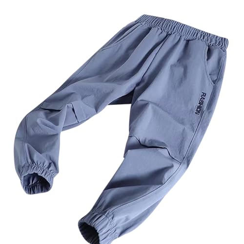 Leinenhose Kinder Jungen Gerades Bein Elastische Taille Sporthose Jogginghose Mit Taschen Leicht Sommerhose Einfarbig Stoffhose Locker Palazzo Hose Weich Culotte Blue 100 von Generisch