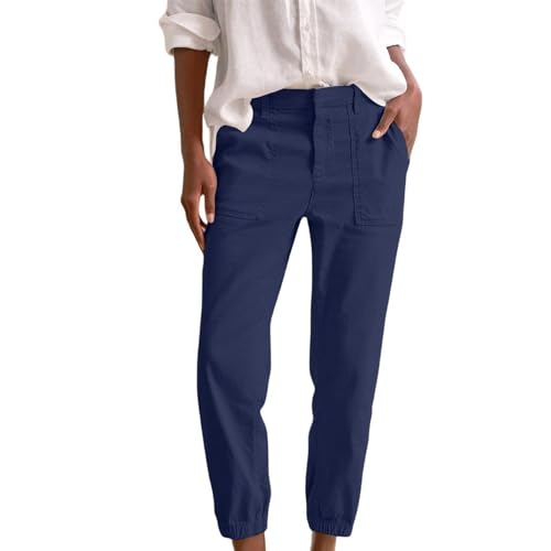 Leinenhose Sommerhose Ice Silk Cool Stoff Damen Bequeme Harem Musselin Hose Leichte Weite Baumwolle Freizeithose Elegant Sommerhose Elastische Taille Stoffhose Loose Fit Strandhose mit von Generisch