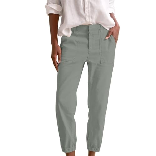 Leinenhose Sommerhose Ice Silk Cool Stoff Damen Bequeme Harem Musselin Hose Leichte Weite Baumwolle Freizeithose Elegant Sommerhose Elastische Taille Stoffhose Loose Fit Strandhose mit von Generisch