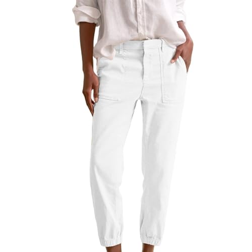 Leinenhose Sommerhose Ice Silk Cool Stoff Damen Bequeme Harem Musselin Hose Leichte Weite Baumwolle Freizeithose Elegant Sommerhose Elastische Taille Stoffhose Loose Fit Strandhose mit von Generisch