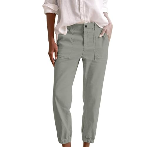 Leinenhose Sommerhose Ice Silk Cool Stoff Damen Bequeme Harem Musselin Hose Leichte Weite Baumwolle Freizeithose Elegant Sommerhose Elastische Taille Stoffhose Loose Fit Strandhose mit von Generisch