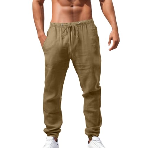 Leinenhose für Herren Leicht Loose Freizeithose Sommer Lang Lässige Hosen Schlichter Einfarbig Sommerhose mit Tunnelzug Bequeme Luftig Sporthose Straight Leg Jogginghose von Generisch
