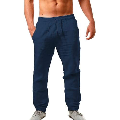 Leinenhose für Herren Loose Leinen Hose mit Kordelzug Sommer Weich Atmubgsaktiven Straight Leg Sporthose Jogginghose Herren Weites Bein Sommer von Generisch