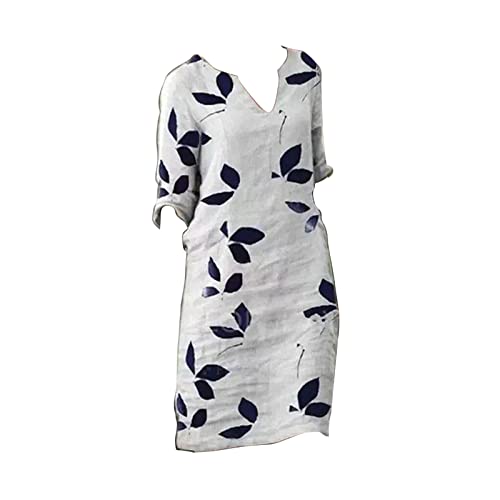 Leinenkleid Damen Sommer Elegant A Linien Kleid Große Größen Blusenkleid Mode Freizeitkleid Leicht Und Luftig Sommerkleider Einfarbig Strandkleid Lässiges Kleider Knielanger Blusenkleid Musselin von Generisch