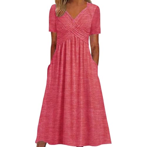Leinenkleid Damen Sommer Lang Luftig Einfarbig Kleid Musselin Baumwolle Kleider Italienische Leicht Freizeitkleid Sommer Leinenkleid Boho Sommerkleid Grössen Kurzarm Strandkleid von Generisch
