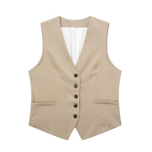 Leinenweste Damen Kurz, Anzugweste Damen Schwarz Retro, Freizeitweste Sommer Bikerweste Ärmellos Truckerweste Rocker Jacke Elegant Kurzjacke Leichte Dünne Cardigan Einfarbig Casual Arbeitsweste von Generisch