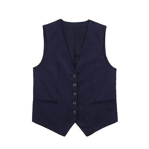 Leinenweste Damen: Anzugweste Für Damen Business-Vest Leichte Regular Fit Ärmellos-Weste Leinenbluse V-Ausschnitt Blusentops Mit Knöpfen Und Taschen Freizeit Blazerjacke Leinen Tank Top Damenweste von Generisch