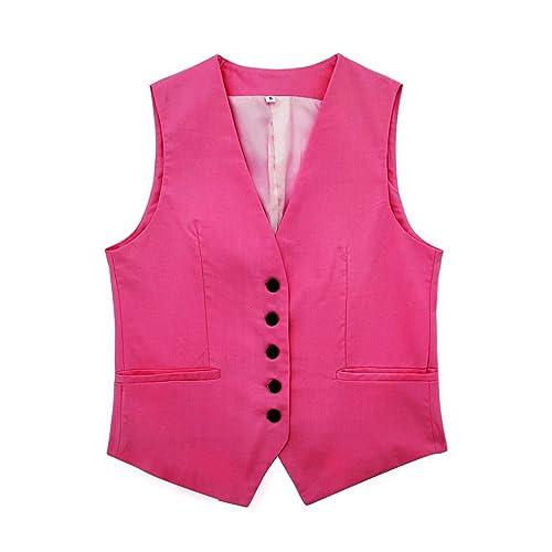 Leinenweste Damen: Anzugweste Für Damen Business-Vest Leichte Regular Fit Ärmellos-Weste Leinenbluse V-Ausschnitt Blusentops Mit Knöpfen Und Taschen Freizeit Blazerjacke Leinen Tank Top Damenweste von Generisch
