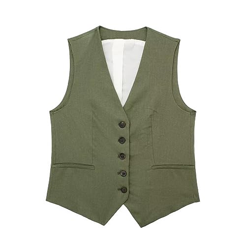 Leinenweste Damen: Anzugweste Für Damen Business-Vest Leichte Regular Fit Ärmellos-Weste Leinenbluse V-Ausschnitt Blusentops Mit Knöpfen Und Taschen Freizeit Blazerjacke Leinen Tank Top Damenweste von Generisch
