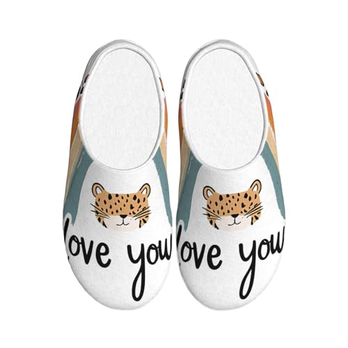 Leopard Regenbogen Damen Hausschuhe Flanell Haus Pantoffeln für Männer Love You rutschfeste Warme Winterschuhe für Indoor Outdoor, mehrfarbig, X-Small Men/ Large Women von Generisch