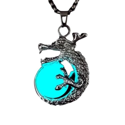 Leuchtende Fluorit-Anhänger-Halskette, Punkrock, Titanstahl, Drachenklaue, Kristallkugel-Anhänger, Halskette, 61 Cm Gliederkette, Einzigartiges Halloween-Schmuck-Accessoire, Hellblau von Generisch