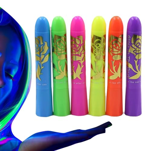Leuchtfarbe Für Körper,6er-Set Nachleuchtende Körperbemalung | Stift Glitzer Waschbar Langhaftend Schnelltrocknend Make-up Für Nachtclubs Partys Festivals Cosplay von Generisch