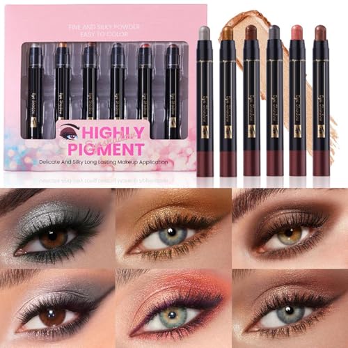 Lidschatten Stifte, Glänzender Augen Make Up Stift, Wasserdichte Makeup Stifte 6er Set Lidschatten Highlighter für Kosmetik Pflege Frauen Mädchen Party Date Abend von Generisch