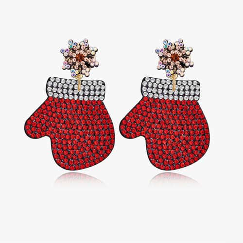 Liebevolle Weihnachts-Ohrringe für Mädchen & Damen – Christbaum-Hängend-Ohrringe & Weihnachtsmann-Design, Festliche Spielzeugartige Weihnachts-Schmuck (Rote Handschuhe-Thema) von Generisch