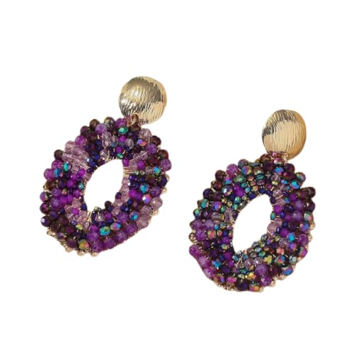 Lila Handgefertigte Perlen Tropfenohrringe, Statement Böhmen Perlen Ohrhänger, Zierlicher Perlenschmuck für Frauen und Mädchen, Sommerferien von Generisch