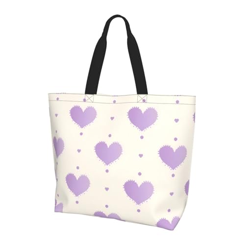 Lila Herz Tote Bag Damen Schulterhandtaschen Love Dot Einkaufstaschen Wasserabweisend Große Handtasche mit Innentasche für Arbeit Reise Schule von Generisch