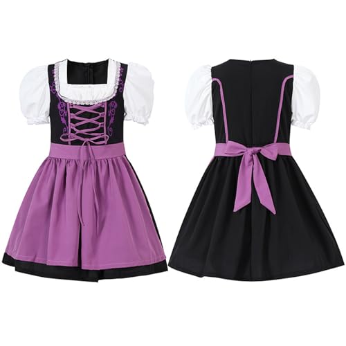 Lila Oktoberfest Kostüm Mädchen 128/134 Dirndl Kleid Mit Schürze Kinderdirndl Midi Kleider Für Trachtenmode Mittelalter Kleidung 2 Teiler Set Trachtenkleid Kurzarm Partykleid Festlich Girl Outfits von Generisch