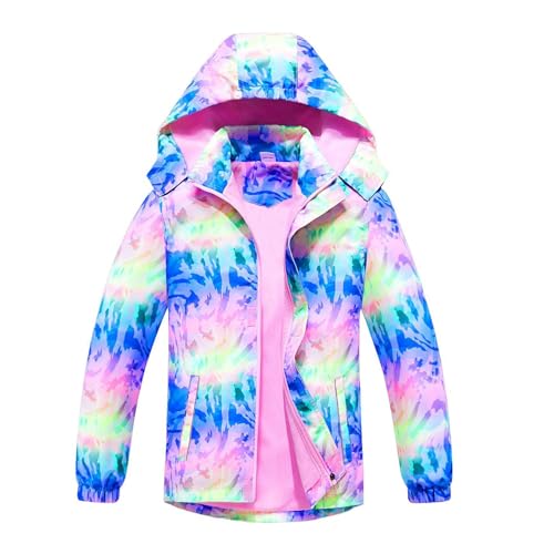 Lila Regenjacke Mädchen 128 Wasserdicht Gefüttert Übergangsjacke Mit Regenbogen Kinder Fleecejacke Lang Kapuze Softshelljacke Fleece Freizeitjacke Outdoor Windjacke Herbst Jacke Winter Rain von Generisch