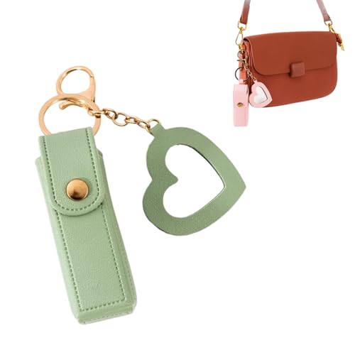 Lip Oil Keychain - Mirror & Oil 2-in-1 Holder, Compact PU Leather Lipstick Case with Heart Mirror, Lip Gloss Keychain for Purse or Bag (F-Green) von Generisch