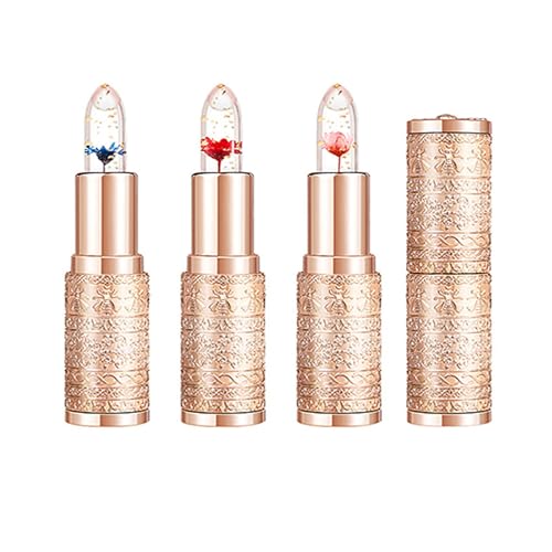 Lipgloss Farbe Flower Jelly Lippenstift-Set, nahrhaft und langanhaltend Lippenbalsam, Feuchtigkeitsspendende Temperatur Farbwechsel Lippenstift für Frauen (3pc, 11.4g) von Generisch