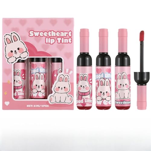 Lipgloss -Set, Lipgloss für Frauen,3 Farben pigmentiertes Lippenfleckset | Nicht-Stick-Tasse, Weinflaschenform, Schönheitsvorräte für das tägliche Pendeln oder Dating von Generisch