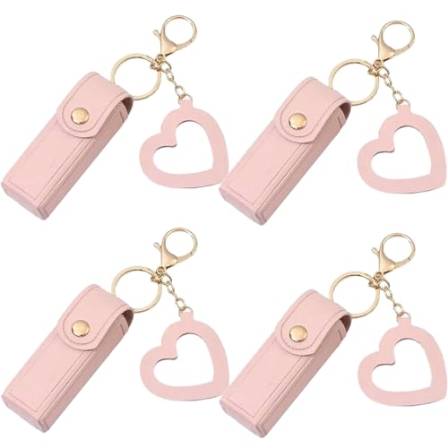 Lippenöl-Schlüsselanhänger – Spiegel & Öl 2-in-1, Mini-Lippenstift-Etui mit Schlüsselanhänger und Herz-Anhänger, Damen-Lippenstift-Organizer-Halter mit Spiegel, PU-Leder, für Reisen, Party von Generisch