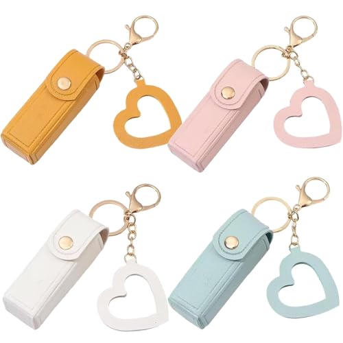Lippenöl-Schlüsselanhänger – Spiegel & Öl 2-in-1, Mini-Lippenstift-Etui mit Schlüsselanhänger und Herz-Anhänger, Damen-Lippenstift-Organizer-Halter mit Spiegel, PU-Leder, für Reisen, Party von Generisch