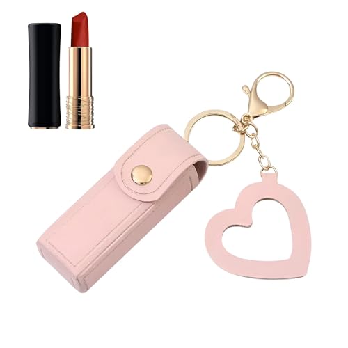 Lippenstift-Etui, Lippenstift-Organizer, Schlüsselanhänger mit Herz-Anhänger, PU-Hülle, Lippenstift-Halter, Lipgloss-Tasche, Lippenbalsam-Tasche, tragbarer Lippenstift-Halter für Frauen, Reisen, , von Generisch