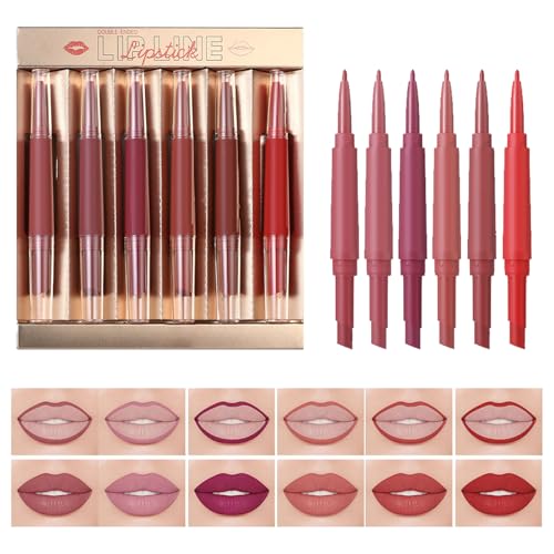 Lippenstift Lippenstiftset | Liner Pen Kit | Schönheitsglanzfleck Make -up | 6-teilige Doppelkopf-Matteset mit wasserdichtem, schmuddestichtem Formel ideal für Daten, Reisen, Geschenke für Frauen und von Generisch
