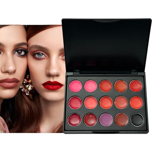 Lipstick Palette, Waterproof Matte Texture 15-Color Lip Color Palette, Lightweight Buildable & Blendable, Nourishing Makeup Lipstick for Dating and Business Trips von Generisch